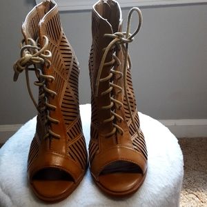 Tie Up Taupe Chunky Heels